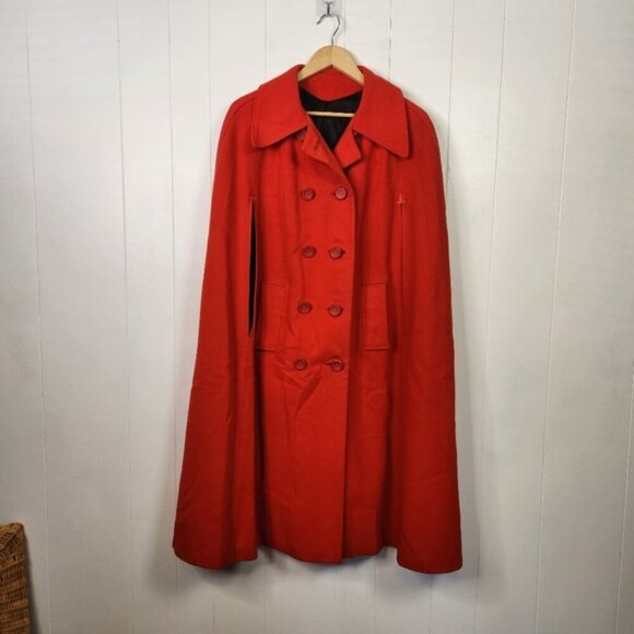 Vintage 1960s Red Mod British Cape Overcoat Coat Long Maxi Winter Royal MCM - Picture 1 of 14